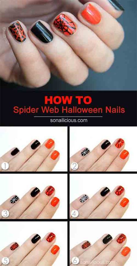 Easy Halloween Nail Art Tutorials 2016 Step By Step Halloween Nail Art Tutorial, Nail Halloween, Halloween Nail Art Easy, Halloween Nails Diy, Halloween Nails Easy, Cute Halloween Nails, Manicure Nail Designs, Nail Designs Tutorial, Diy Nail Designs