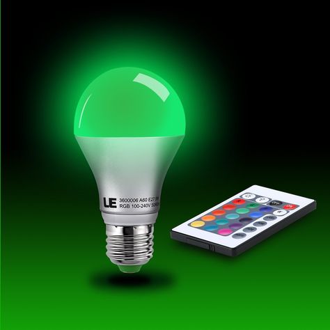 LE Remote Controlled Color Changing A19 5W LED Light Bulb, 16 Color Choice, E27 Medium Screw Base, LED Bulbs - Led Household Light Bulbs - Amazon.com Color Changing Light Bulb, Smart Gift, Rgb Color, Color Changing Led, Led Light Bulbs, Led Light Bulb, Rgb Led, House Party, Bedroom Makeover