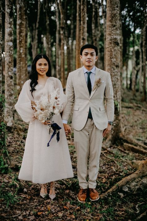 An Intimate Wedding in the Woods of Quezon with 24 Guests | https://brideandbreakfast.ph/2020/12/31/intimate-rustic-wedding-in-quezon/ Intimate Civil Wedding Ideas Philippines, Civil Wedding Dress Philippines, Civil Wedding Philippines, Civil Wedding Ideas Philippines, Intimate Wedding Ideas Philippines, Simple Intimate Wedding Ideas, Civil Wedding Gown, Intimate Wedding Outfit, Outdoor Wedding Attire