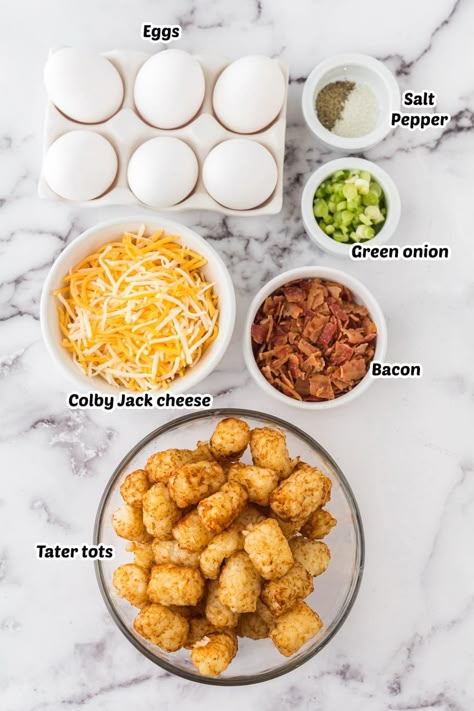 egg bites ingredients Egg Bites With Ham, Potato Egg Bites, Mini Egg Bites, Breakfast Cups Recipe, Skip Breakfast, Bacon Egg And Cheese, Cherry Desserts, Cheese Bites, Tater Tots