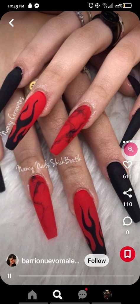 Black And Red Nail Ideas, Moms Nails, Red Nail Ideas, Red Stiletto Nails, Season Nails, Black Stiletto Nails, Red Nail, Stiletto Nails, Bold Black