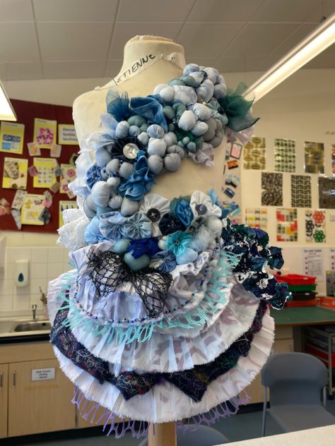 Sqa Higher Art Design, Gcse Textiles Final Piece Ideas, Textiles Gcse Final Piece, Under The Sea Fashion, Sea Life Fashion Inspiration, Fashion From Trash, Coastal Textiles, Flower Fashion Design, Gcse Textiles Final Piece