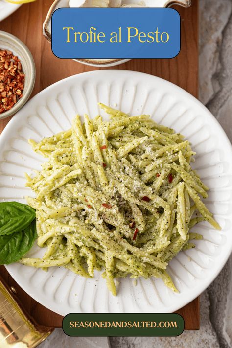 Authentic Genovese Trofie al Pesto (Liguria Recipe) Ligurian Pesto, Pasta Genovese, Homemade Basil Pesto, Lobster Cake, Travel Recipes, Pesto Pasta Recipes, Alla Vodka, Pecorino Romano Cheese, Basil Pasta