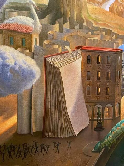 Surreal Library, Book Surrealism, Set Design Theatre, Paper Background Design, Artsy Design, Library Art, Reading Library, Cute Art Styles, Book Inspiration