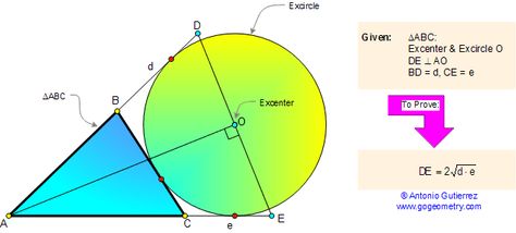 Proposed geometry problem 66. Triangle, excircle, geometric mean Geometric Mean, Mathematics Geometry, Geometry Problems, Math Methods, Math Geometry, Mental Math, Wolfram, Learning Math, Secondary School