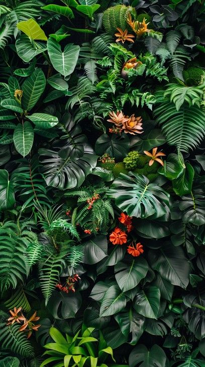 Tropical Jungle Aesthetic, Jungle Aesthetic, Foliage Arrangements, Jungle Flowers, Tropical Greenery, Jungle Scene, Tropical Foliage, Wall Garden, Black Flowers