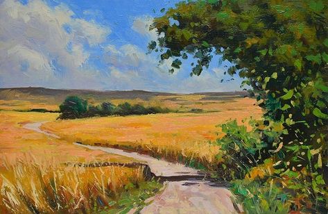 France Landscape, Rural France, Wheat Field, Landscape Art Painting, Nature Art Painting, Landscape Drawings, Vintage Landscape, Landscape Pictures, Original Landscape