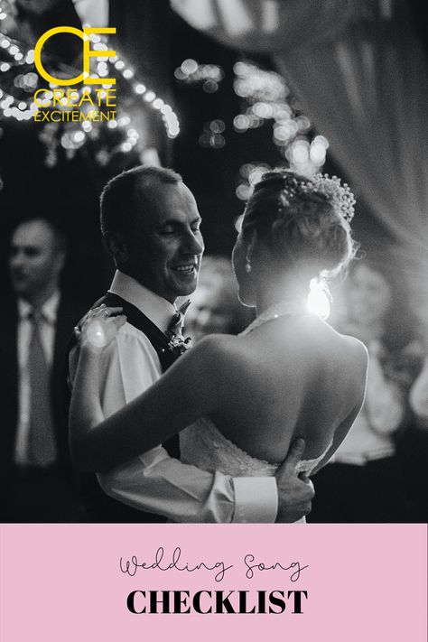 Preparing your wedding's soundscape is probably the most fun item you get to plan. Here's a wedding song checklist for all the songs to consider. | wedding planning | wedding dj | wedding music | wedding tips via @createxcitement Wedding Song Checklist, Bride Entrance Songs, Processional Songs, Recessional Songs, Entrance Songs, Music Wedding, Dj Wedding, Wedding Song, Music Express