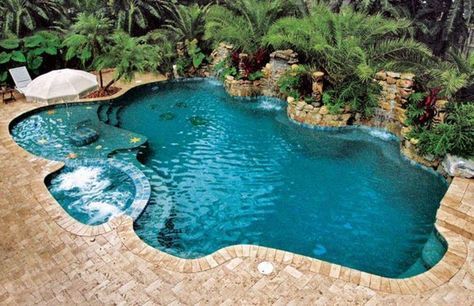 Backyard Pool Deck Ideas, Pool Bottom Colors, Liner Pools Inground, Beach Style Patio, Nantucket Pool, Blue Haven Pools, Ideas De Piscina, Awesome Pools, Swimming Pool Pictures