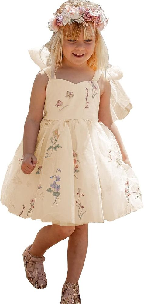 Amazon.com: JISISANG Elegant Floral Embroidered Tulle Boho Flower Girls Dress for Wedding Kids Bow-Knot Princess Pageant Boho Summer Spring Swing Dress Champagne 06: Clothing, Shoes & Jewelry Short Tulle Skirt, Champagne Flower Girl, Boho Flower Girl, Satin Flower Girl Dress, Floral Embroidery Dress, Cheap Party Dresses, Girls Floral Dress, Party Dresses Online, Dresses For Wedding