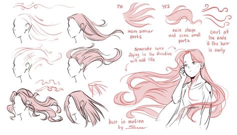 Flowing Hair Drawing Reference, Flowy Hair Drawing, Hair References Drawing, Ponytail Drawing, Long Hair Drawing, Wind Drawing, How To Draw Braids, Anime Long Hair, Hair In The Wind