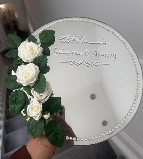 I love how elegant this ring plate turned out, with the delicate detailing to the final touches, every step was made with love for the couples special day. 🤍 Interested in having a custom ring plate made for your own special occasion? DM to place an order ✨ #Wedding #WeddingDecor #WeddingDetails #Handmade #CustomMade #BrideToBe #WeddingInspo #Engagement #PersonalisedGifts #WeddingDesign #Handcrafted #explore #exploremore Engagement Watch, Mirror Decor Ideas, Rings Sets, Plate Ideas, Mirror Crafts, Ring Plate, Wedding Picture Poses, Blush Nails, Engagement Decorations