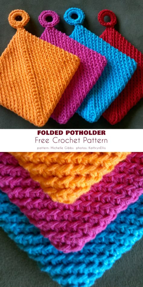 Double Thick Potholder Free Crochet Patterns - Your Crochet How To Crochet Hot Pads, Crocheted Pot Holders Free Pattern Easy, Crocheted Potholders Patterns, Crochet Patterns Washcloths, Crochet Double Thick Diagonal Potholder, Crochet Pot Holders Double Thick, Crochet Patterns Pot Holders Free, Crochet Patterns Potholders, Fun Crochet Potholders