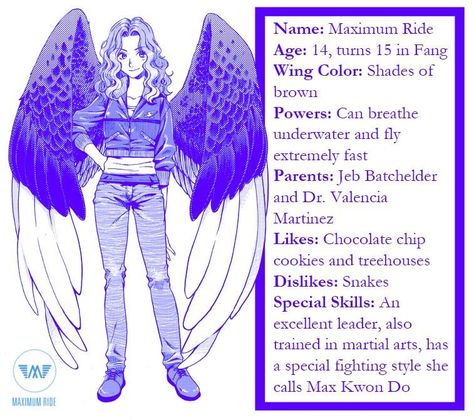 My life goal is to honor Max by making a Max Kwon Do studio.......not really......I'm gonna make the best cookies in the world. It's much easier. And theres cookies. I mean COOKIES PEOPLE. COOKIES!!!!!! <3 Winged Characters, Maxium Ride, Maximum Ride Manga, Winged People, Cosplay Idea, City Of Ashes, Maximum Ride, Breathing Underwater, Dragon Wings