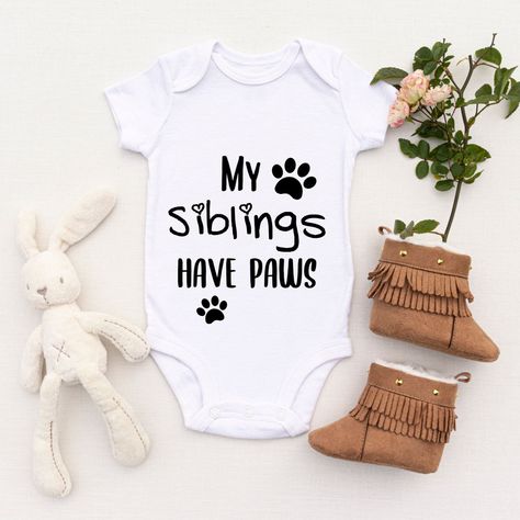 Siblings Have Paws Pets Baby Grow Baby Grow Personalised | Etsy | Modelos de chalecos para bebés | #Baby Personalised Baby Grows, Baby Announcement Onesie, Baby Onsie, Custom Baby Onesies, Cricut Baby, Baby Grow, Baby Vest, Personalised Baby, Personalized Photo Gifts