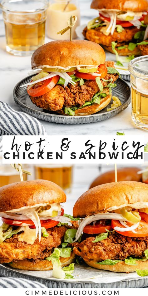 This delicious Spicy Chicken Sandwich is way better than anything from your local fast food restaurant! It's easy to make, yet so juicy and tender for delicious flavor in every bite. Made in the comfort of your own home, you can satisfy your craving for perfectly crispy, spiced sandwiches anytime! Chicken Fried Chicken Sandwich, Chicken Tender Sandwich Ideas, Homemade Spicy Chicken Sandwich, Sides For Fried Chicken, Spicy Buffalo Chicken Sandwich, Spicy Chicken Sandwich Recipe, Spicy Chicken Sandwich, Crispy Chicken Sandwich, Local Fast Food