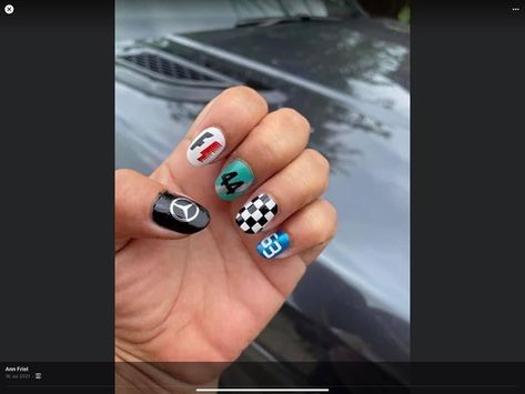 Lewis Hamilton Nails, Formula One Nails, F1 Nails, Hamilton Nails, Shellac Nail Designs, Gel Mani, Nail Candy, Shellac Nails, Funky Nails