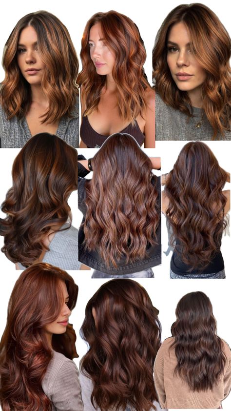 Brunette hair with copper or warm tones Brunette Copper Hair, Brunette Copper, Copper Brunette, Fall Brunette, Copper Hair, Brunette Hair, Copper, Hair