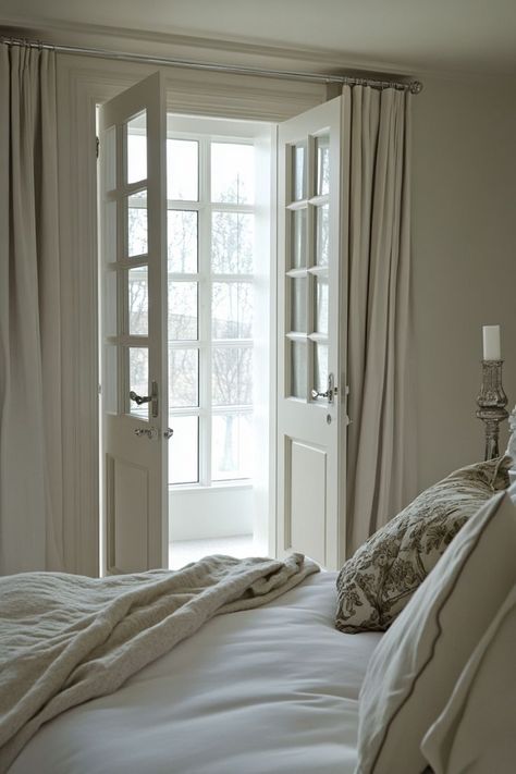 Add a touch of elegance to your bedroom with classic French doors for your closet. These beautiful doors enhance the room’s sophistication while providing easy access. 🚪🌿✨ #FrenchDoors #ElegantLiving #BedroomDesign #ElevatedCloset French Door In Bedroom, Master Suite French Doors, Narrow French Doors Interior, Rental Renovation, Narrow French Doors, French Doors Bedroom, French Doors Exterior, French Doors Interior, Elegant Living