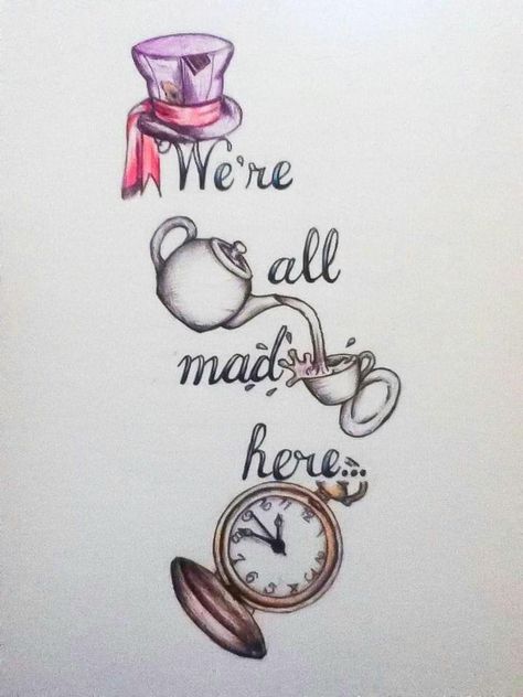 Mad Hatter Tattoo, Alice Art, Alice In Wonderland Clipart, Alice And Wonderland Tattoos, Alice In Wonderland Drawings, Wonderland Tattoo, Alice And Wonderland Quotes, Wonderland Quotes, Mad Hatters