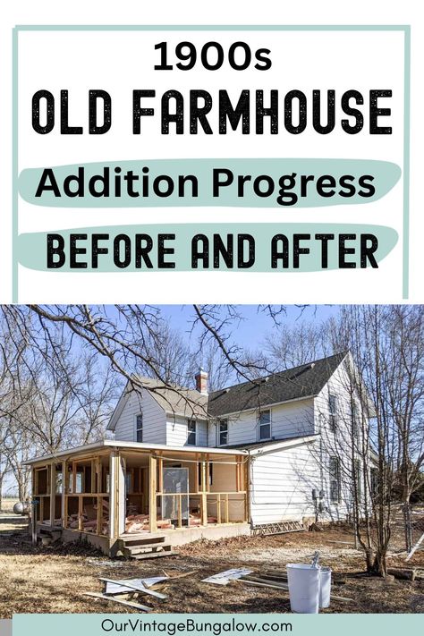 Check out the incredible progress being made on this 1900s Old Farmhouse Addition! We love seeing these before and after progress photos that show what a difference DIY renovation can make. It's amazing to think of the transformation this old farmhouse is undergoing with this addition! Old Farmhouse Makeover, Remodel Farmhouse Before And After, Addition On Farmhouse, Farmhouse Before And After, Renovated Farmhouse Before And After, 1900s Home Remodel, House Additions Ideas Before And After, Remodel Old Farmhouse, Old Home Additions