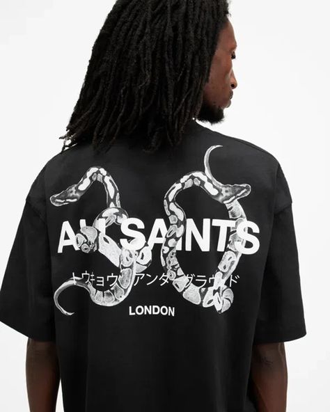 Allsaints Ceremony Anniversary Oversized T-shirt In Jet Black | ModeSens Snake Shirt, Print Techniques, Puff Print, 30th Anniversary, Oversized T Shirt, Hoodies For Sale, T Shirt Vest, Adidas Samba, Jacket Sale