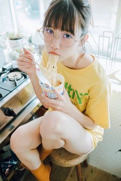 Japanese Reference Poses, Pointing Hand Reference Pose, Leaning On Elbows Pose, Beautiful Poses Reference, Eating Candy Pose, Person Eating Cake Reference, Japanese Reference Photos, Eating Noodles Pose, Laying Down On Stomach Pose