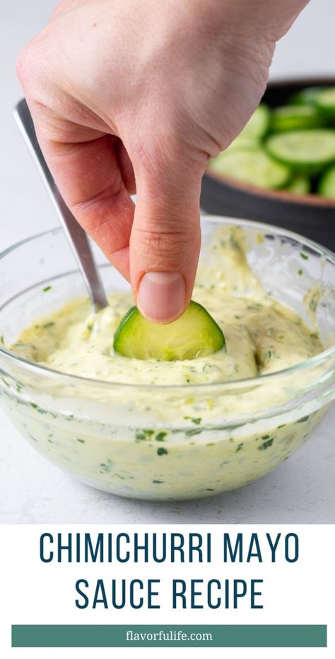 Make this easy chimichurri mayo sauce by combining mayo and chimichurri. Just whisk until smooth and you have a delicious homemade condiment! It's great slathered on chicken sandwiches, spread on burgers, or as a perfect accompaniment for grilled chicken, salmon or steak. You can make it with homemade chimichurri or take a shortcut by using a premade variety from the store. It's delicious either way! Best Aioli, Chicken Sandwich Spread, Aioli Sauce Recipe, Potatoes And Vegetables, Chimichurri Sauce Recipe, Easy Sauce Recipe, Homemade Aioli, Easy Salad Dressing Recipes, Aioli Sauce