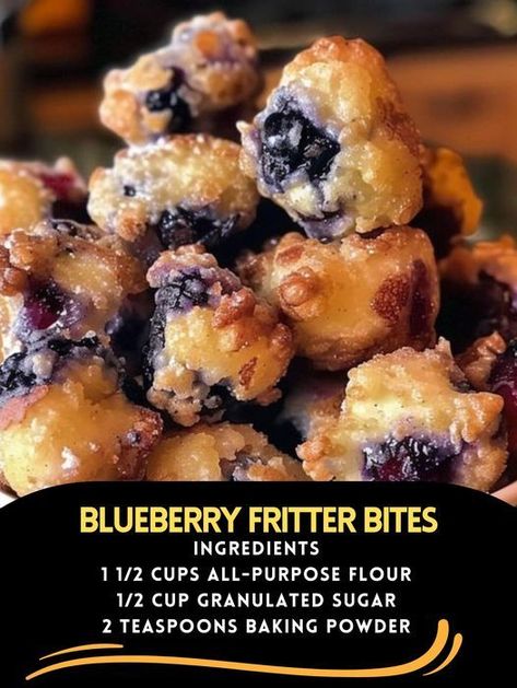 Blueberry Fritter Bites Ingredients:... - Recipes on a budget Blueberry Fritter Bites, Blueberry Fritters Recipe, Blueberry Fritter, Blueberry Fritters, Fritter Bites, Recipes On A Budget, Cheap Meal, Homemade Cake, Fritter Recipes