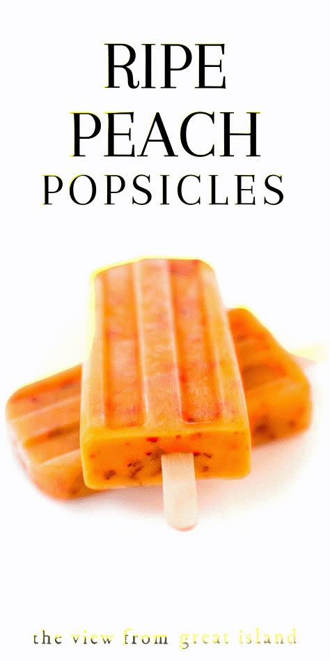 Ripe Peach Popsicles --- the next best thing to sinking your teeth into a fresh picked peach...let the juice dribble down your chin! #easy #recipe #popsicles #summer #peach #diypopsicles #healthy #dessert #fruitpopsicles #summerdessert #kids #fruit #snack #stonefruit #frozen Peach Popsicles, Homemade Fruit Popsicles, Peach Coffee, Healthy Popsicle Recipes, Island Recipes, Healthy Popsicles, Fruit Popsicles, Quick Dishes, Peach Desserts