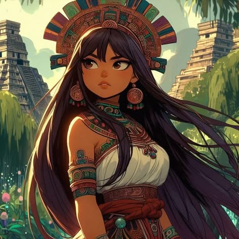 Amazonian Women Art, Maya Drawing, Aztec Oc, Mexican Oc, Aztec Drawings, Amazonian Women, Aztec Artwork, Maya Art, Mexican Culture Art