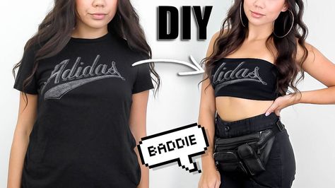 Why just throw away your old tshirts when you can easily transform them into something super cute! This tube top DIY tutorial is one of the easiests ways to revamp your wardrobe and have you looking like an instgram baddie without spending any money. You don't have to spend a lot of money, to look as good as they do! Tshirt Tube Top, T Shirt To Tube Top Diy, Tube Top From Tshirt Diy, How To Make Tube Top From Tshirt Diy, How To Turn A Shirt Into A Tube Top, Diy Tube Top From T Shirt, How To Make A Tube Top, Diy Tube Top, Cut Tshirt Diy