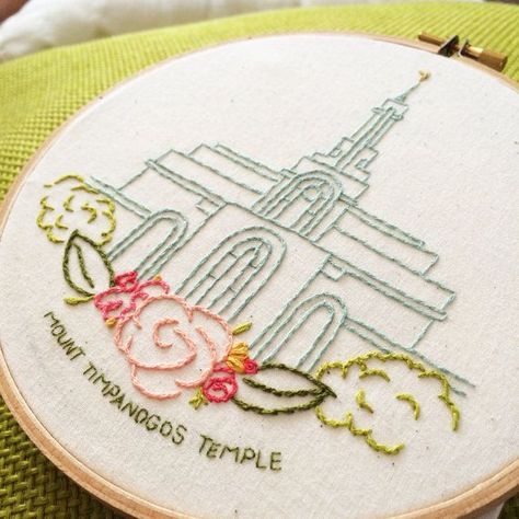 Embroidery Hoop Patterns, Lds Crafts, Mount Timpanogos, Hoop Art Wall, Machine Embroidery Tutorials, Embroidery Hoop Wall Art, Trendy Embroidery, Lds Temple, Girls Camp