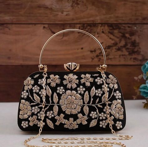 Spring Purses, Zardozi Work, Silk Clutch, Pearl Clutch, Embroidery Online, Traditional Outfit, Silk Gifts, Embroidered Clutch, Potli Bags