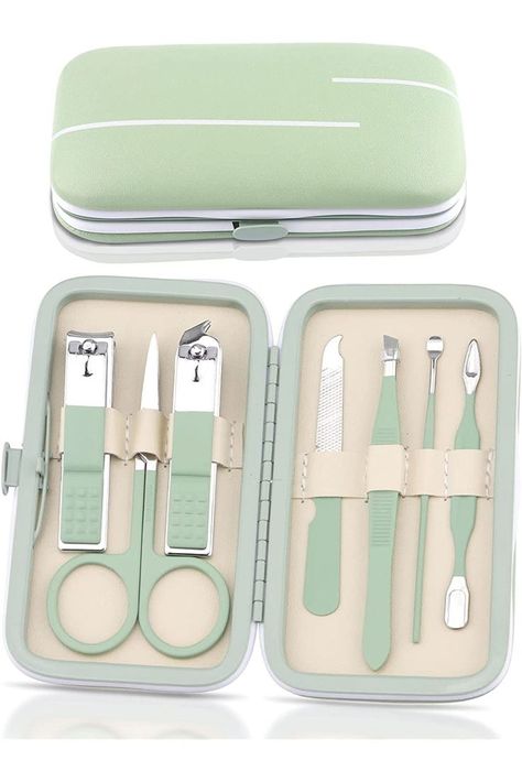 Lorvain Manicure Set, 7PCS Professional Grooming Care Tools Men Women Nail Clipper Set Stainless Steel Toe Finger Nail Clippers with Portable Travel Case Pedicure Care Tools for Travel or Home (Green) Diagonal Nails, Hand And Foot Care, Home Green, Tweezers Eyebrows, Pedicure Set, Mens Tools, Pu Leather Bag, Pedicure Kit, Manicure Kit