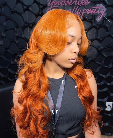 Orange Wigs, Middle Part Bussdown, Braids Weave, Cute Wig, High Fashion Hair, Brazilian Hair Wigs, Classy Hairstyles, Carrot Top, Hd Lace Frontal