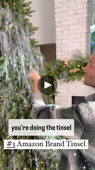 Hanging Tinsel On Tree, Tinsel Christmas Tree Decoration, Tinsel Tree Decorating Ideas, Tinsel Christmas Tree, Pencil Trees, Tinsel Tree, Creative Display, White Tree, The Guest