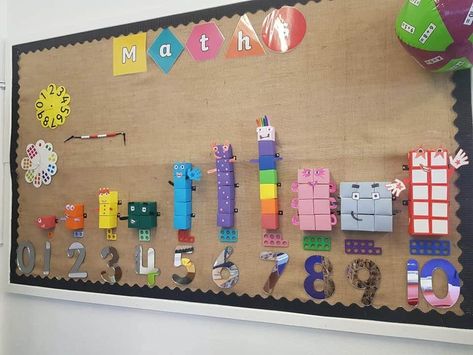 Year 1 Birthday Display, Numberblocks Display Eyfs, 3d Classroom Displays, Maths Corner Preschool, Literacy Display Eyfs, Numberblocks Activities Eyfs, Reception Classroom Displays, Reception Maths Display, Math Display Boards Ideas