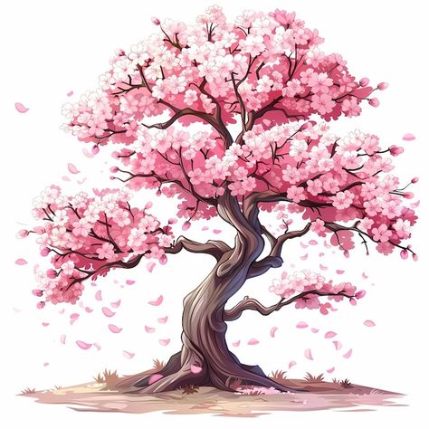 Japanese Cherry Blossom Tree Drawing, Draw Cherry Blossom, Cherry Blossom Tree Drawing, Cherry Blossom Tree Art, Cherry Blossom Illustration, Art Of Korea, Cherry Blossom Drawing, Sakura Trees, Pink Blossom Tree