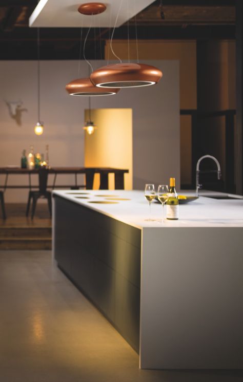 Nope, these aren't stylish copper pendants, but cooker hoods! This sleek new design is the Ceramica by Caple and is the only cooker hood in the UK to have a ceramic, handmade body. The filter is stainless steel and the hood is finished in a soft copper – the material of the moment. Island Cooker Hoods, Kitchen Extractor, Island Hood, Kitchen Cooker, Kitchen Beautiful, Scandinavian Kitchen Design, Extractor Fan, Extractor Hood, Cooker Hood