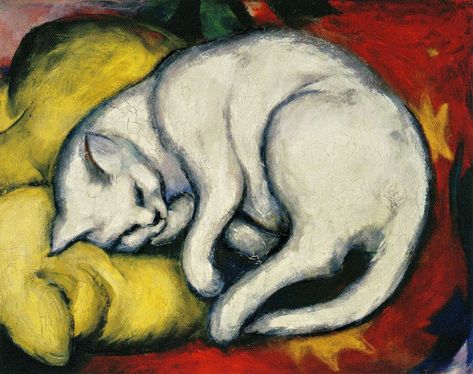 Istoria Artei, Franz Marc, Marc Chagall, Oil Painting Reproductions, Painting Reproductions, Cat Painting, White Cat, Cat Art, Art History