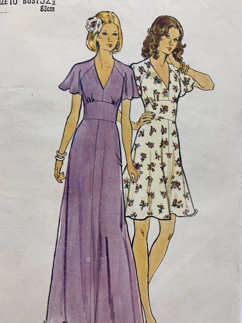 70s Dress Pattern, Butterick Patterns Vintage, 1970s Sewing Patterns, Vintage Dress 70s, Gown Pattern, Vintage Dress Patterns, 1970s Dresses, Butterick Pattern, Butterick Sewing Pattern