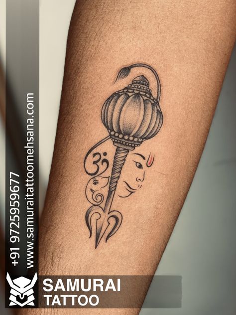 Hanuman Mace Tattoo, Anjaneya Tattoo Designs, Hanuman Ji Tattoo Design On Hand, Hanuman Tattoo Design Small For Women, Bajrangbali Tattoo Design, Hanuman Tatoos Design, Bajrang Bali Tattoo, Hanuman Ji Tattoo Design, Lord Hanuman Tattoo Design