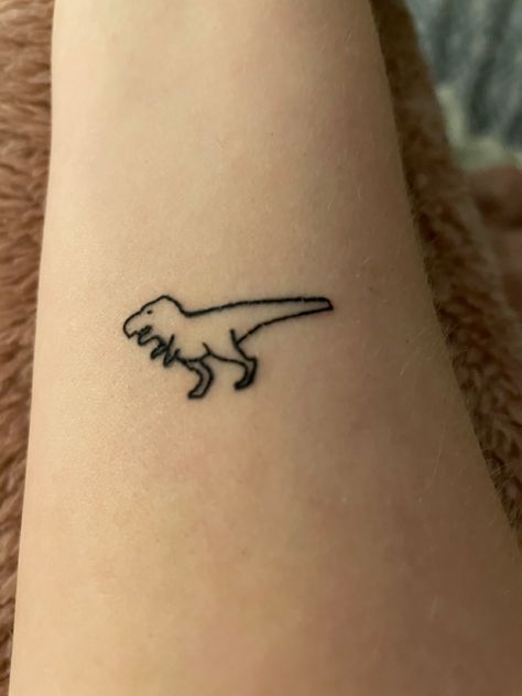 Dino Outline Tattoo, Outline Dinosaur Tattoo, Tiny Trex Tattoo, T Rex Line Tattoo, Small Dinosaur Tattoo Outline, Small T Rex Outline Tattoo, Tiny Trex Dino Tattoo, T Rex Outline Tattoo, T Rex Tattoo