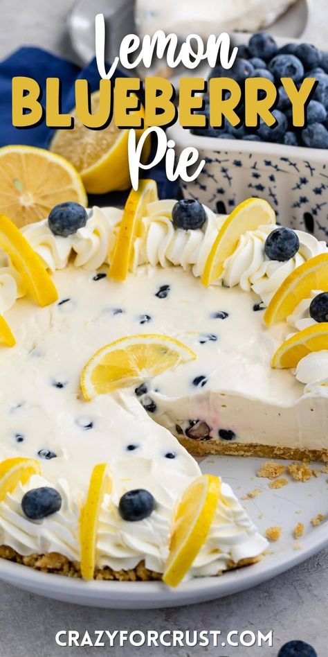 Lemon Blueberry Icebox Pie, Lemon Blueberry Meringue Pie, Blueberry Lemon Custard Pie, Blueberry Goat Cheese Pie, Lemon Blueberry No Bake Cheesecake, Lemon Blueberry Pie Recipe, Cool Pie Recipes, No Bake Blueberry Lemon Pie, Summer Fruit Pie