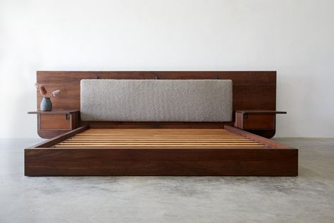 Ridge Platform Bed — fern Hardwood Bed, Wood Bed Design, Floating Cabinets, Bed Frame Design, Wooden Bed Design, Upholstered Stool, Bedroom Bed Design, Bed Furniture Design, Upholstered Bench