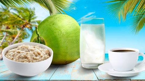 12 Ways To Use Coconut Water Sweet Oatmeal, Holiday Advertising, Tropical Drinks, Savory Soups, Coconut Rice, Tropical Drink, Tasting Table, Nutrient Dense, Coconut Cream