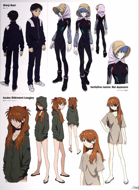 shinji ikari rei ayanami asuka langley Asuka Character Sheet, Evangelion Art, Character Model Sheet, Neon Evangelion, Model Sheet, Rei Ayanami, Old Anime, Genesis Evangelion, Character Design Animation