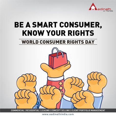 World Consumer Rights Day is observed on 15th March every year to raise awareness about the needs and rights of a consumer and to make sure that their rights are respected and protected. Know your rights, don’t be undermined. #ConsumerRightsDay #AadinathUrHomes Consumer Responsibilities Images, Consumer Movement Poster, Consumer Rights Cartoon Images, World Consumer Rights Day Poster, Cover Page For Consumer Awareness, Picture For Consumer Awareness, Project File Cover Ideas Consumer Awareness, Consumer Exploitation Images For Project, Front Page Ideas For Consumer Awareness