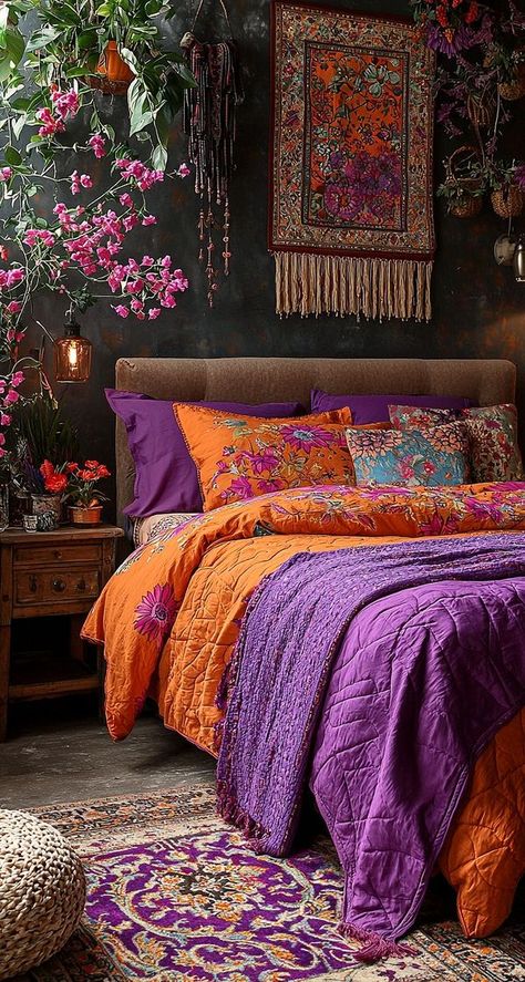 Neutral Throw, Orange Rooms, Teal Bedroom, Hippie Homes, Purple Rooms, Bedroom Bliss, Bedroom Goals, Blue Bedroom, Humble Abode